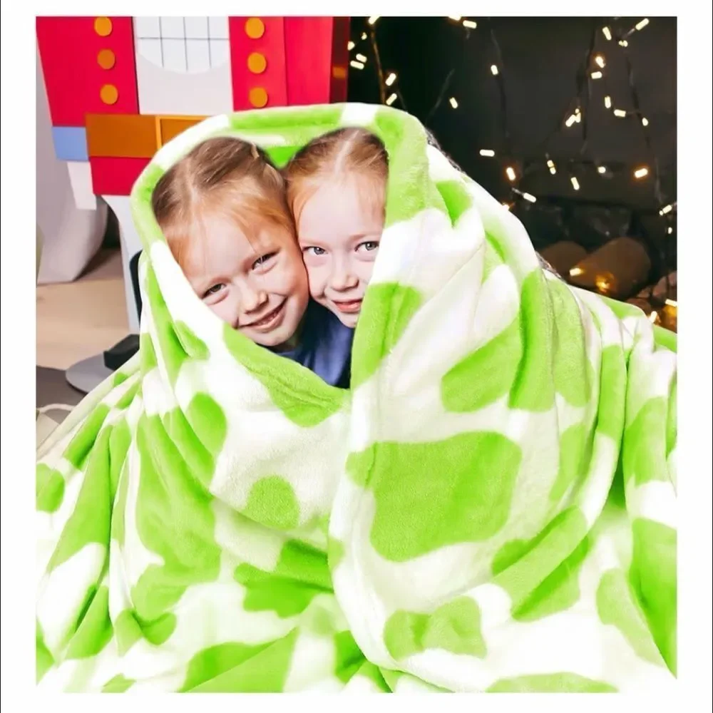Lime Green/White Fleece Blanket 40x50 - Lightweight Soft and Cozy